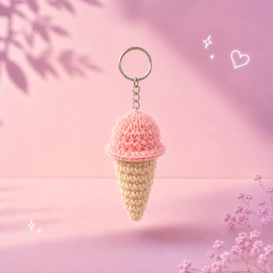 Strawberry Scoop Ice Cream Cone Keychain